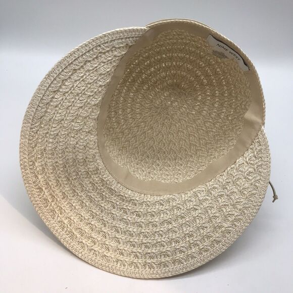Nine West Face Framer Straw Sun Hat Women's OSFM Scallop Packable Vacation Beach - Picture 9 of 10